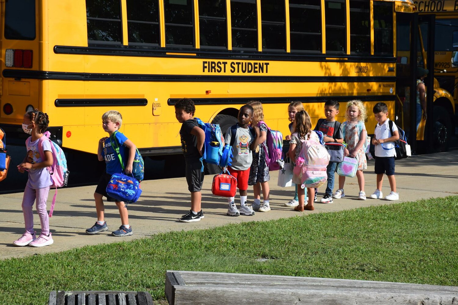 Little ones on their first day of school at John S. Hobart Elementary School.